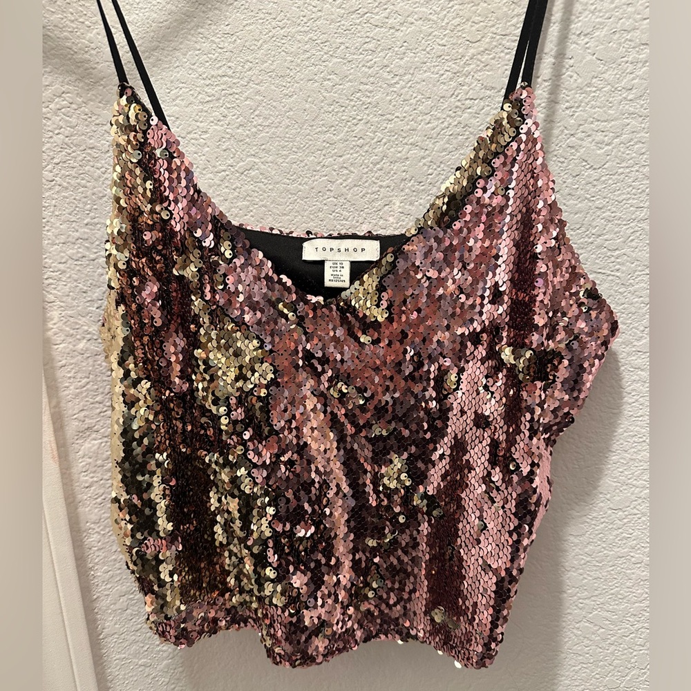 ⭐️Top Shop Pink And Gold Sequined Tank Size 6! ⭐️